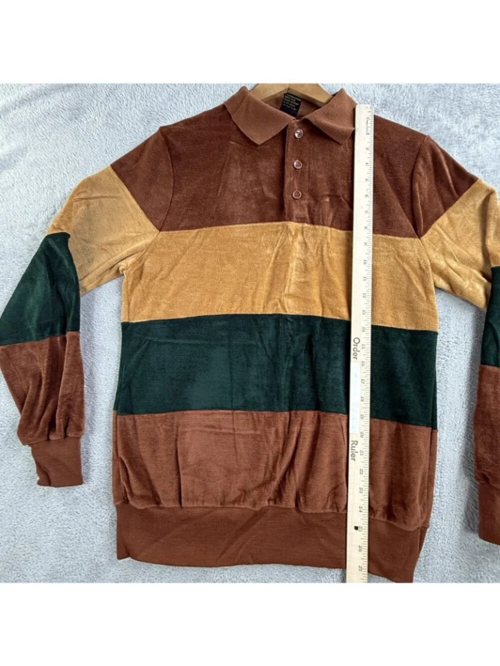 Vintage Grandee Sweater Mens Medium Multicolor Velvet Stripe Collared Pullover